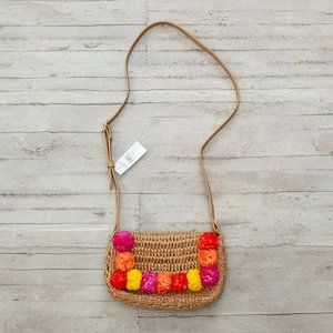 NWT Loft Raffia Colorful Pom Pom Crossbody Bag